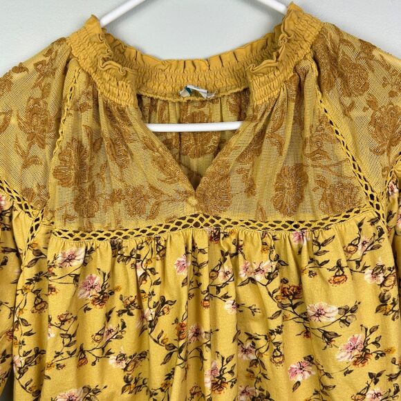 Sundance Florence Bloom Yellow Floral Blouse Cotton Top Balloon Sleeves Lace S - Picture 3 of 11